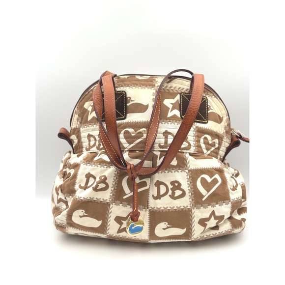 Dooney & Bourke Brown White Novelty Duck Star Heart Print Satchel Bag - Picture 1 of 13